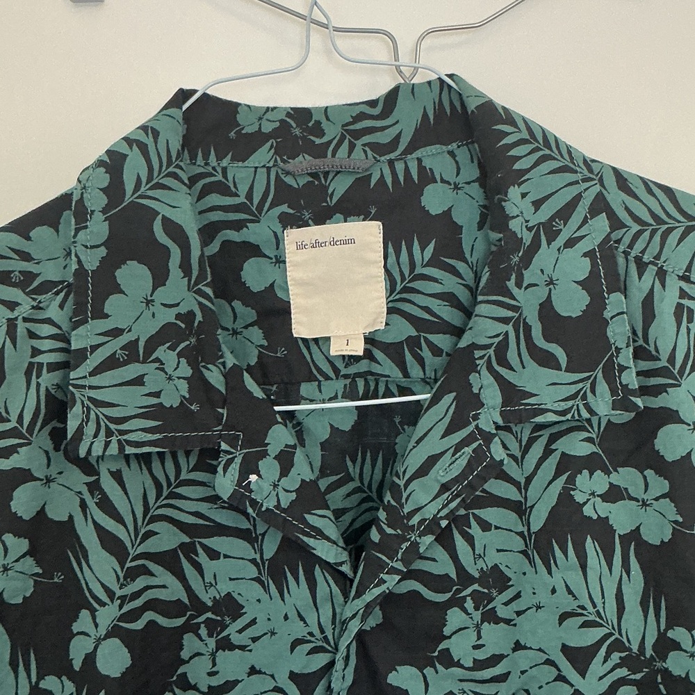 Life After Denim Black and Green Floral Button Down Shirt